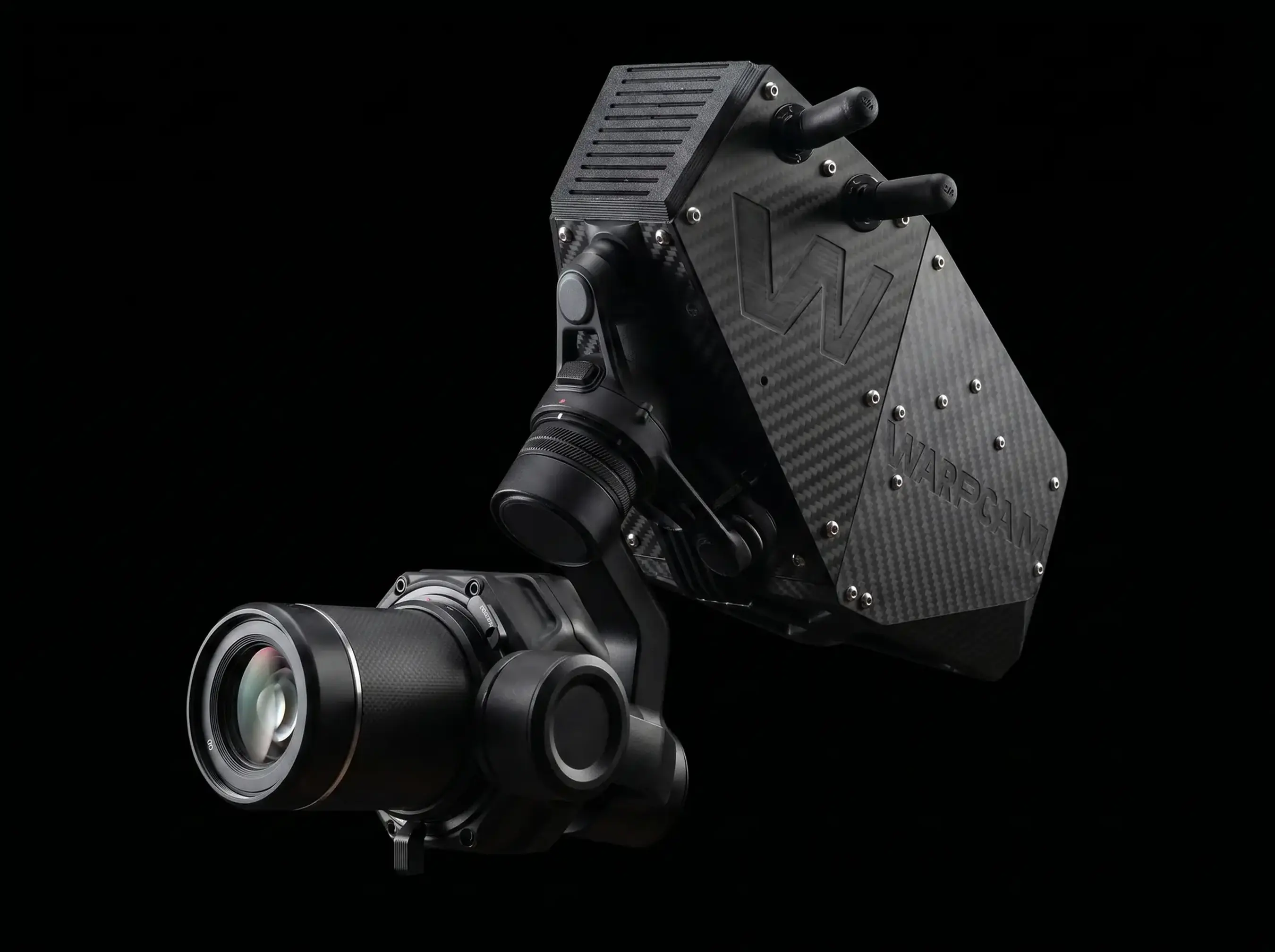 WarpCam® stabilized sensor and lens head with its separate camera body